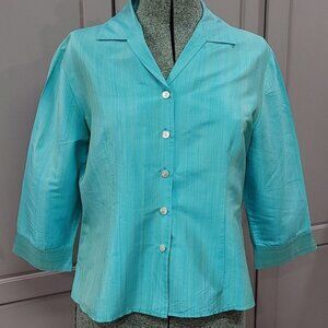Laura Brand Turquoise Silk Blouse Size 14